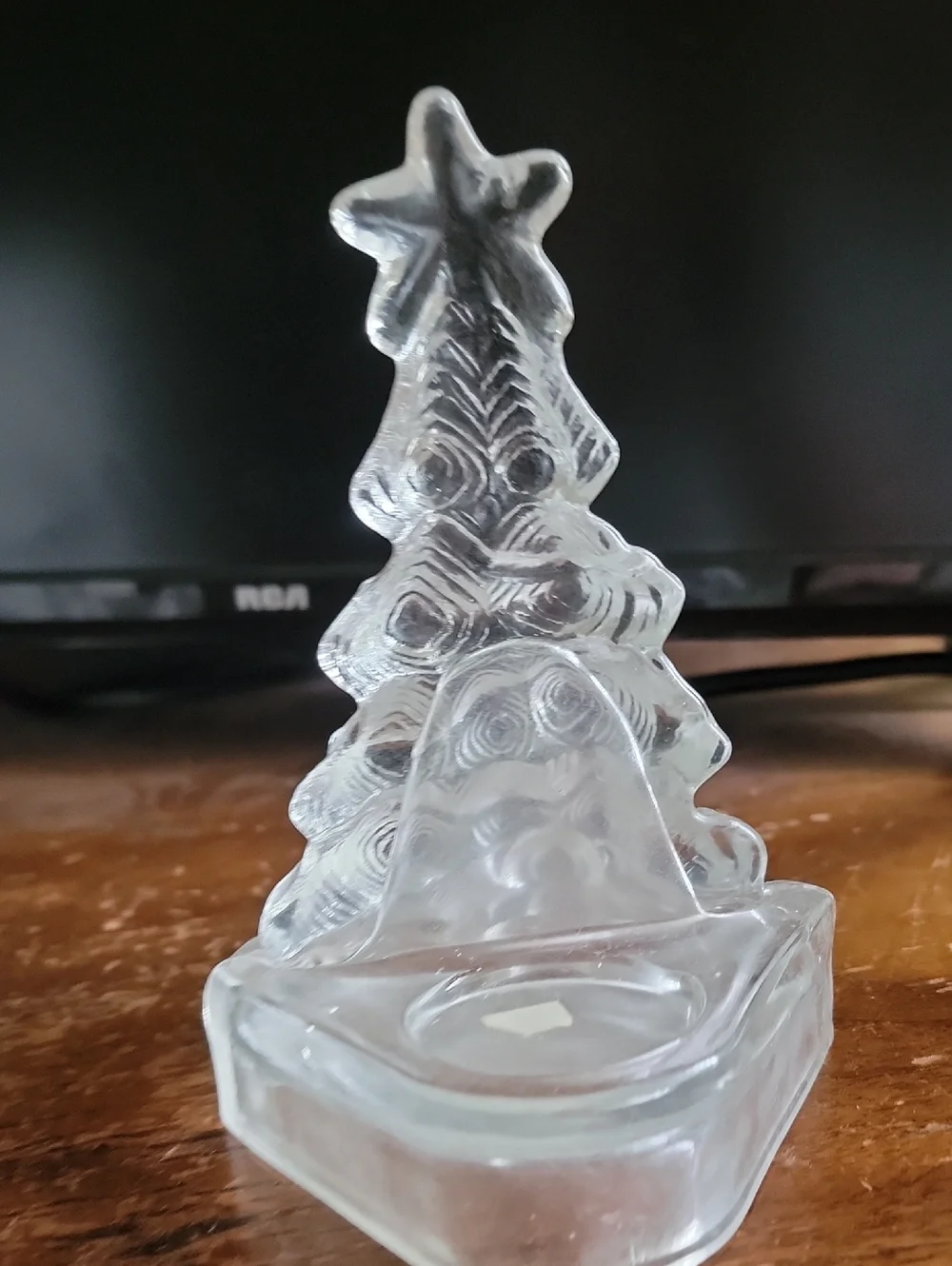 Clear Glass Christmas Tree Figurine - Tea Light Holder - Picture 7 of 11